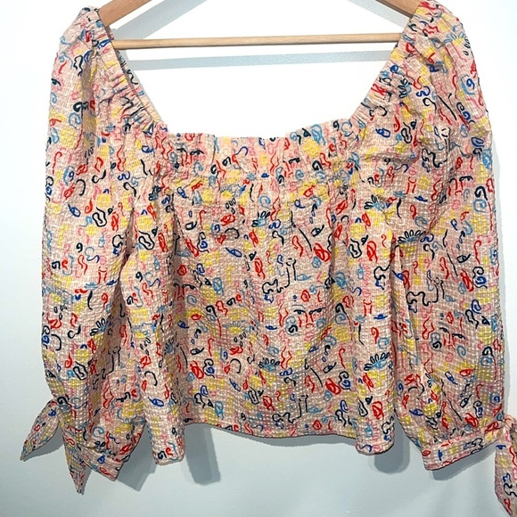 NORDSTROM Cristina Martinez Print Poet Blouse -  Pink Peach Doodle Line - size S - Picture 6 of 11